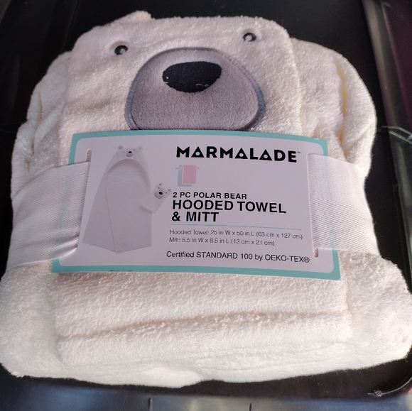 Marmalade Holiday Polar Bear 2 Piece Hoody Towel & Mitten Set - Picture 1 of 2